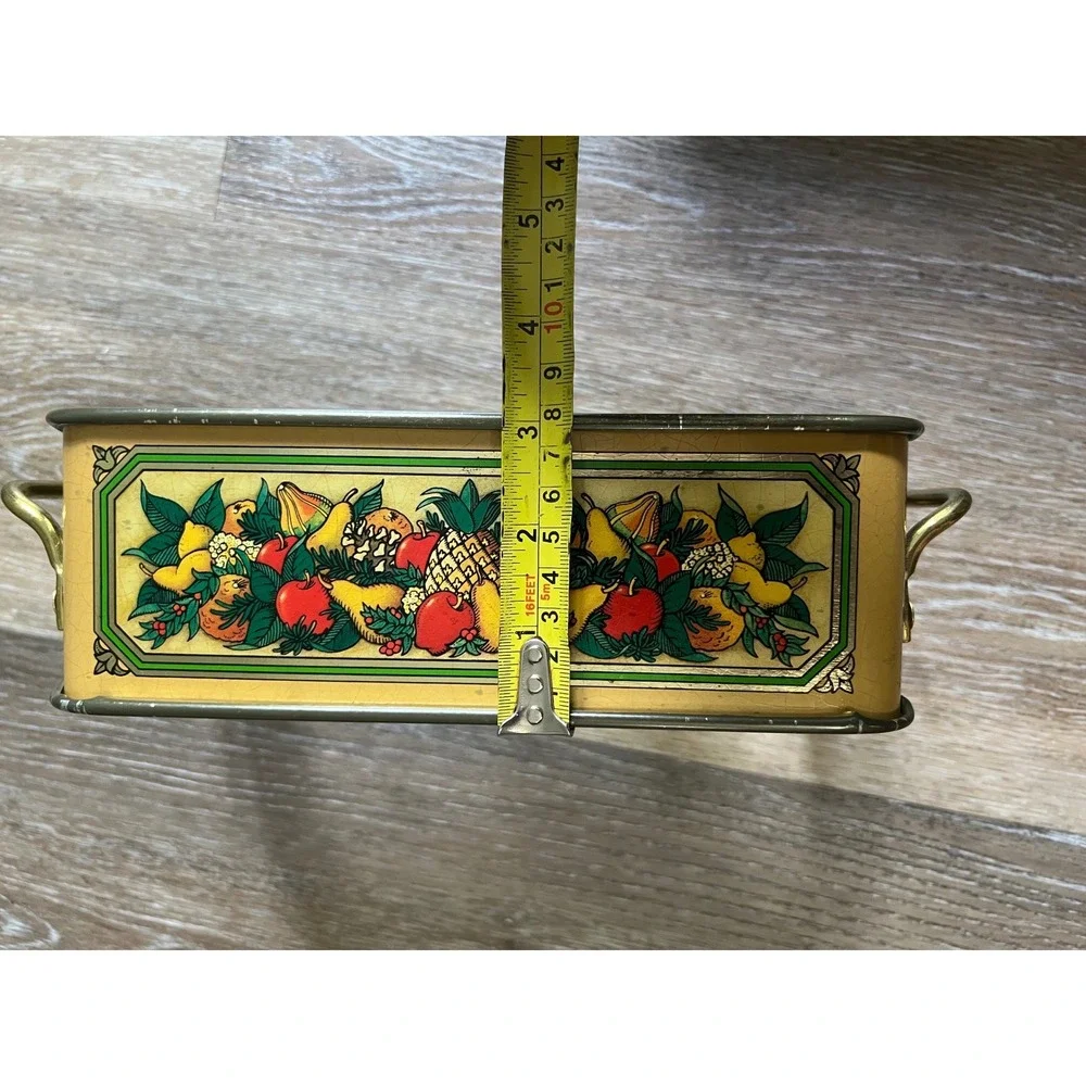 Vintage Metal pyrex serving Box Medium Yellow Green Pineapple Motif